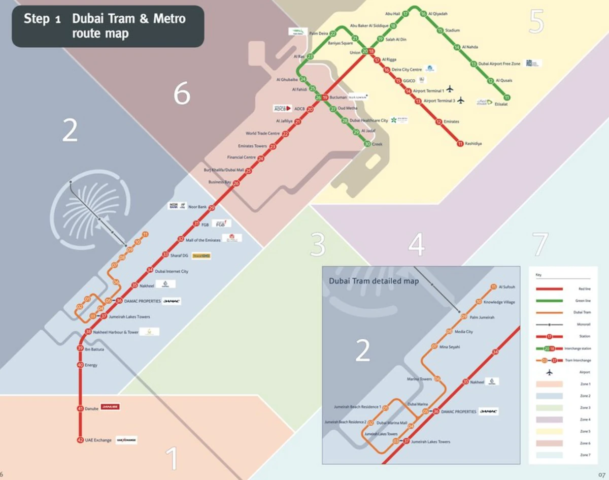 Mapa del metro de Dubái. Transporte público de Dubái